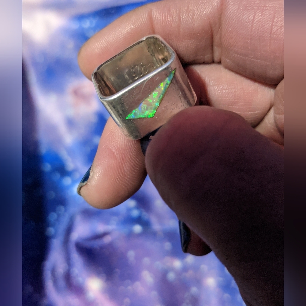 Unique Sterling Silver Square Ring With Opal *Siz… - image 2